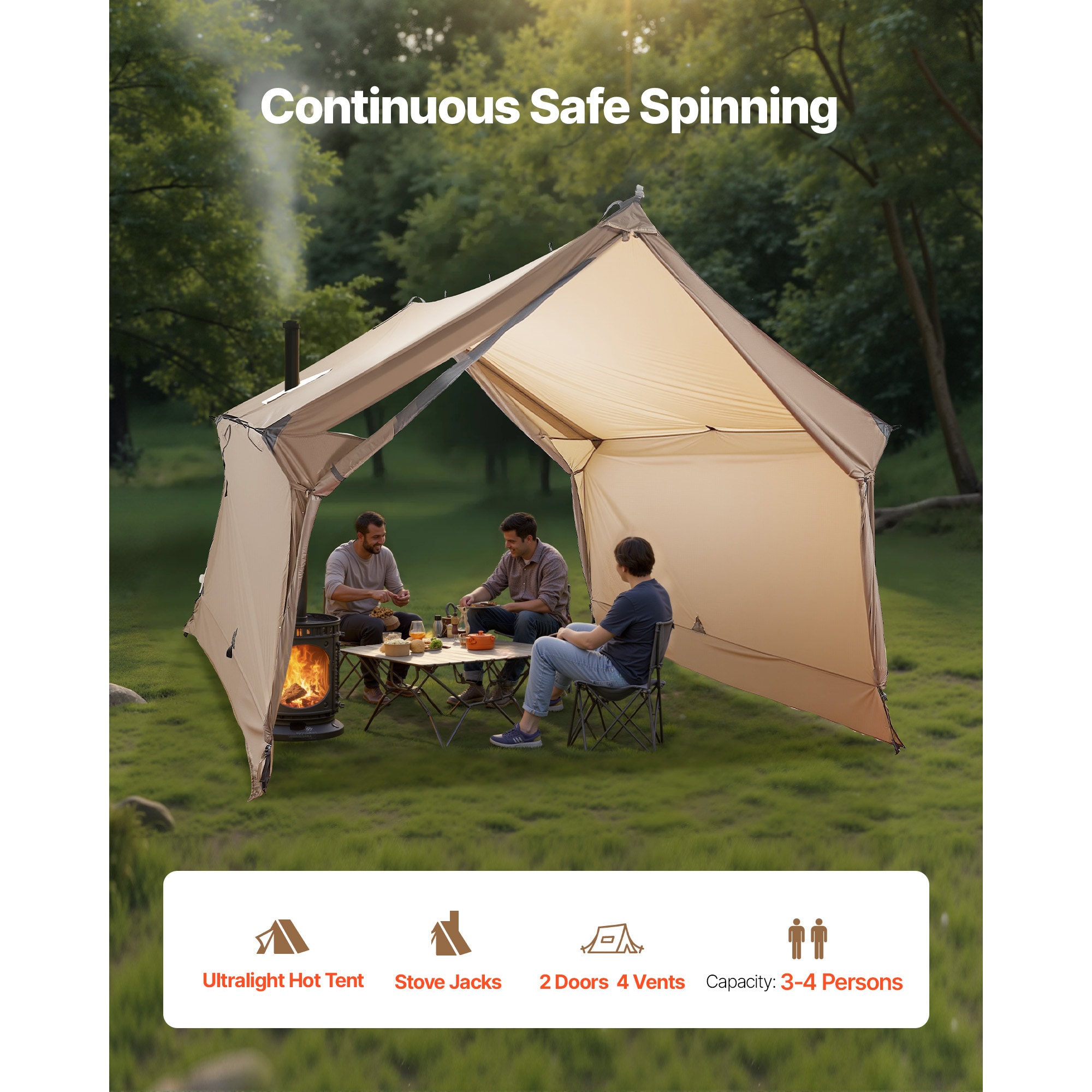 Cabin Hot Tent With Stove Jack Lightweight Waterproof 2 Persons Camping_voghion.com